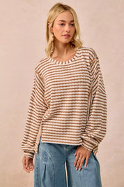 BiBi Open Seam Detail Textured Stripe Knit Top | Knit Tops Daverri Fashions