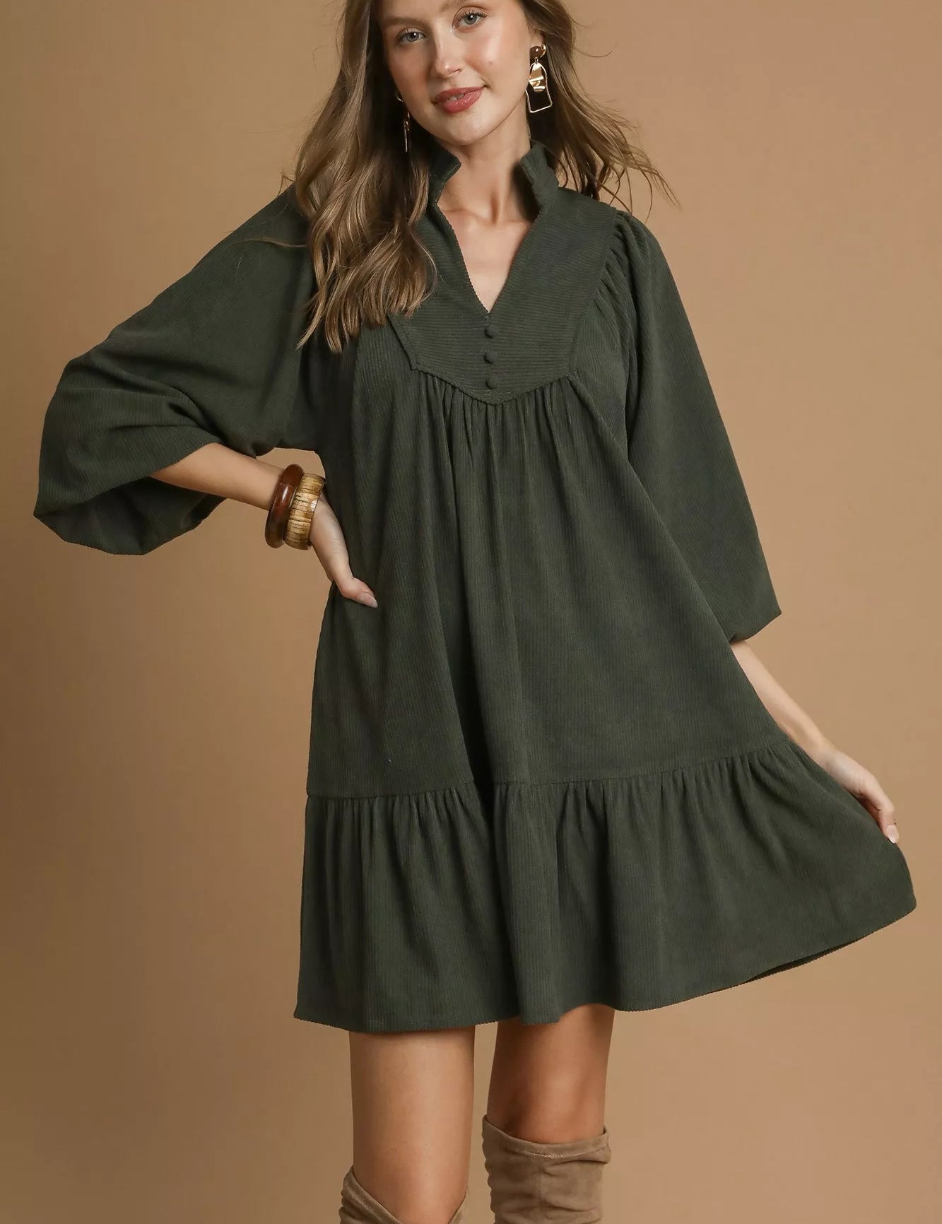 Olive Umgee Corduroy Tiered Babydoll Dress | Mini Dresses Daverri Fashions