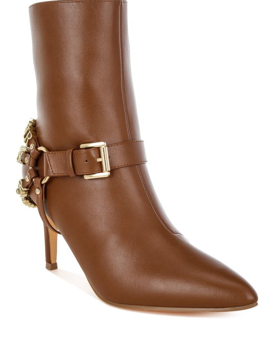 Tan Nicene Harness Detail Stiletto Boots | Boots Daverri Fashions