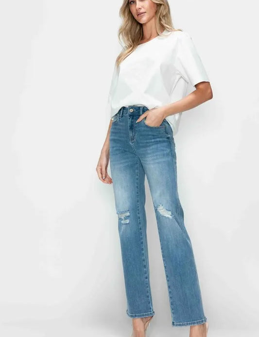 bytos Full Size Distressed High Rise Straight Jeans | Jeans Daverri Fashions