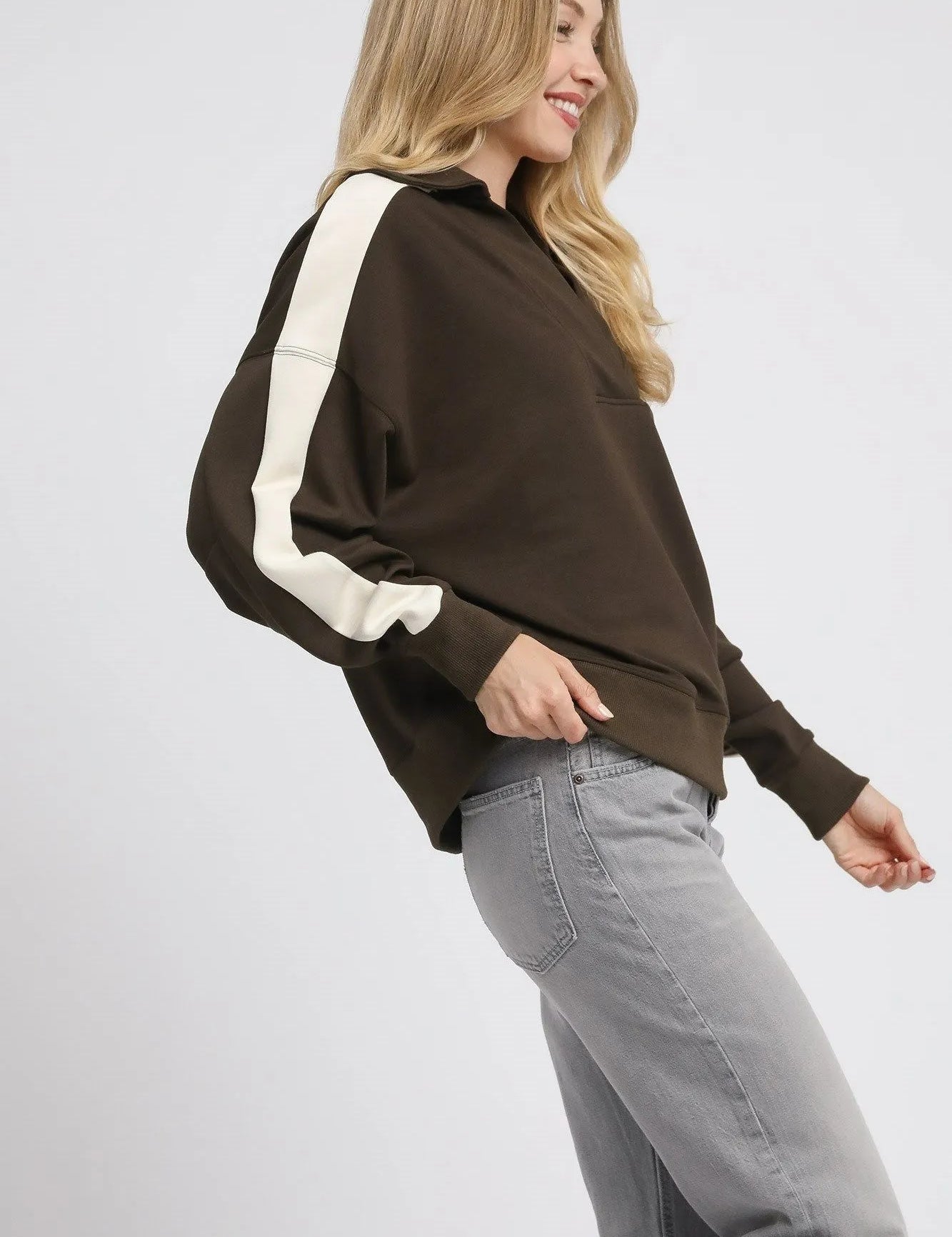 Umgee Color Block Polo Sweatshirt | Sweatshirts Daverri Fashions