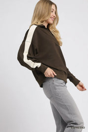 Umgee Color Block Polo Sweatshirt | Sweatshirts Daverri Fashions