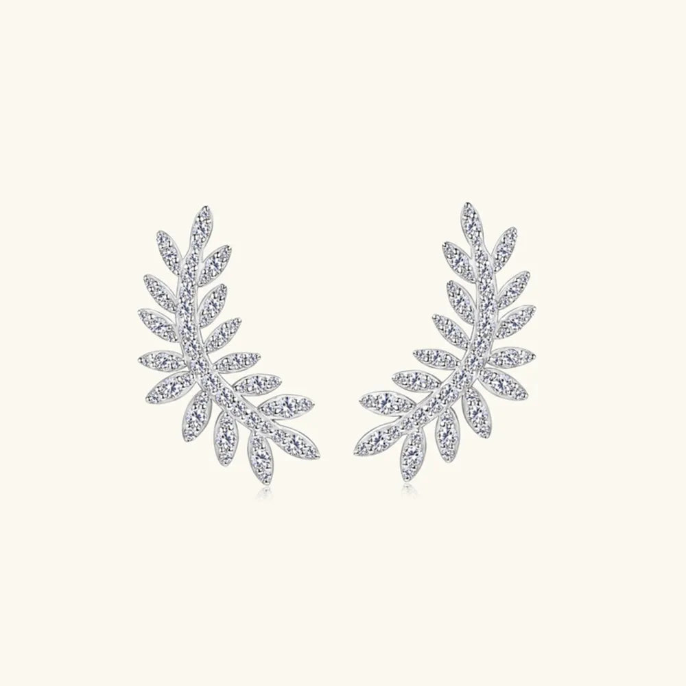 Moissanite 925 Sterling Silver Leaf Shape Stud Earrings | Sterling Silver Earrings Daverri Fashions