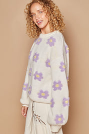 POL Daisy Pattern Drop Shoulder Sweater | Sweaters Daverri Fashions