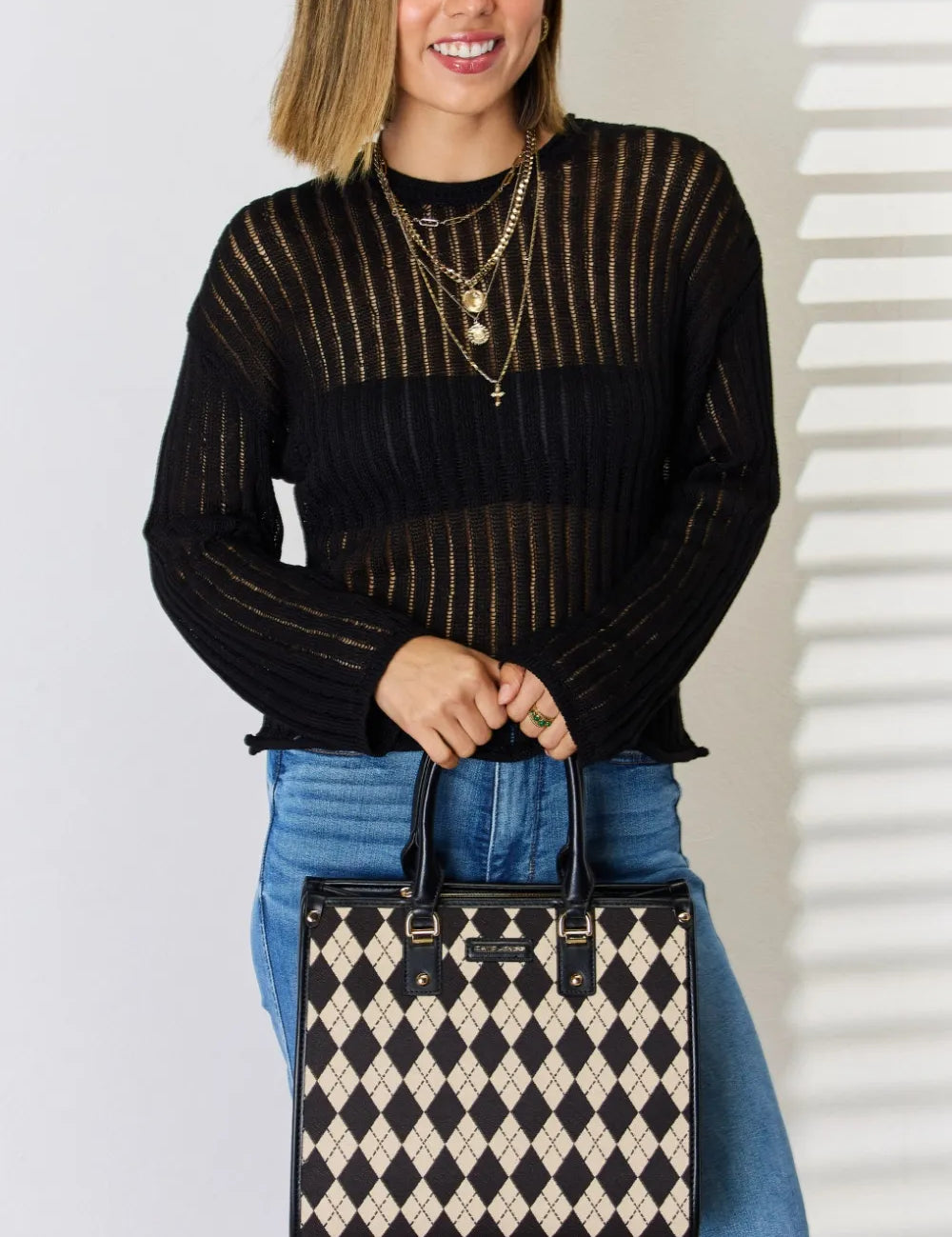 David Jones Argyle Pattern PU Leather Handbag | Handbags Daverri Fashions