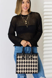 David Jones Argyle Pattern PU Leather Handbag | Handbags Daverri Fashions
