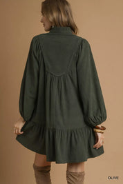 Umgee Corduroy Tiered Babydoll Dress | Mini Dresses Daverri Fashions