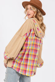 SAGE + FIG Full Size Plaid Print Washed Hoodie Plus Size | Hoodies Daverri Fashions