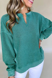 Deep Teal Notched Drop Shoulder Long Sleeve Sweatshirt | Sweatshirts Daverri Fashions