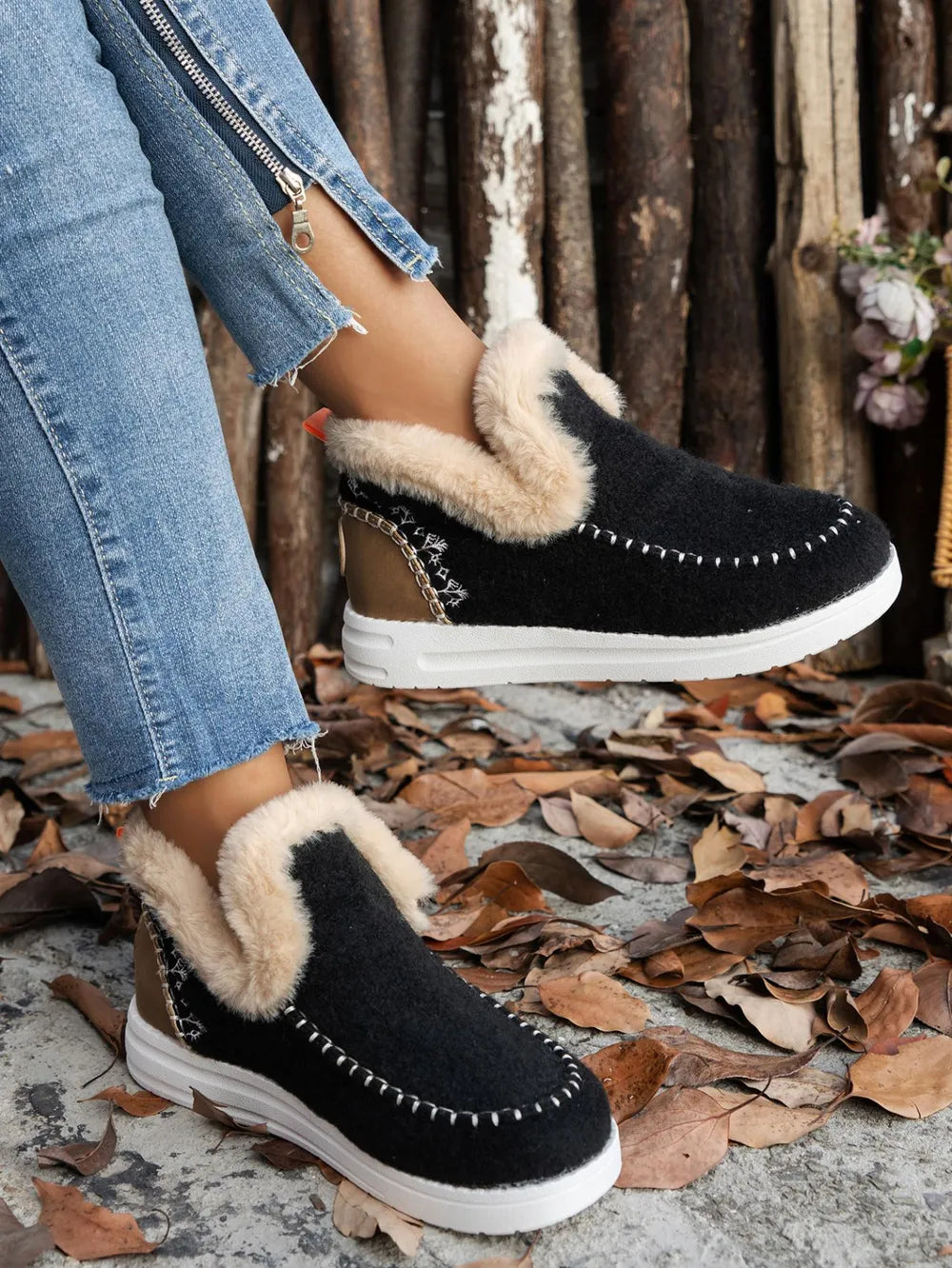 Furry Suede Round Toe Flat Boots | Boots Daverri Fashions