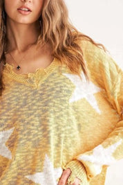 ADORA Distressed Star Sweater Top | Sweaters Daverri Fashions