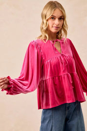 BiBi Christmas Theme Velvet Bow Tied Blouse | Blouses Daverri Fashions