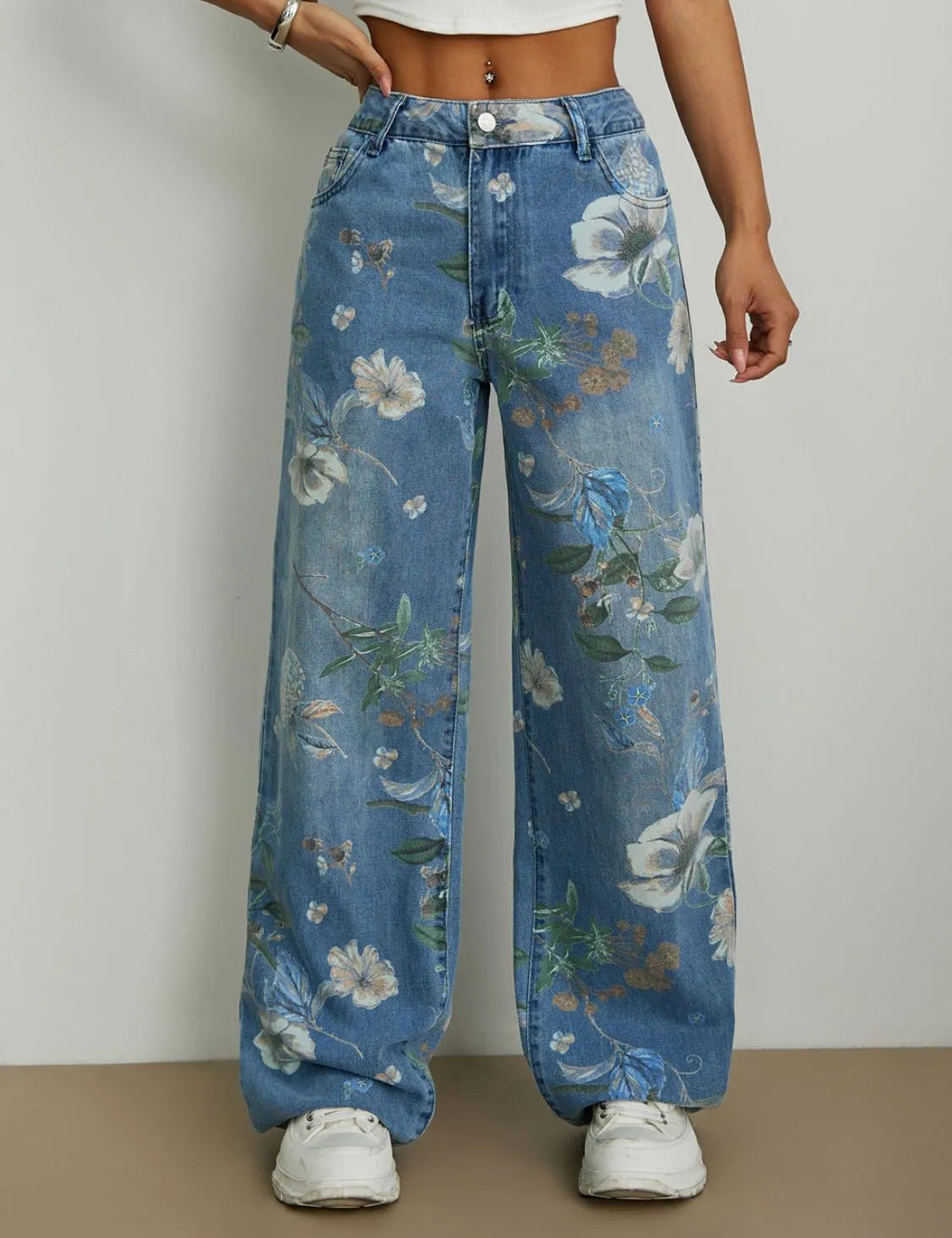 Printed Wide Leg Jeans | Jeans Daverri Fashions