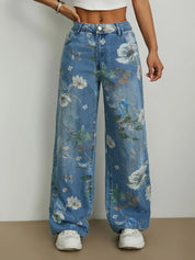 Printed Wide Leg Jeans | Jeans Daverri Fashions