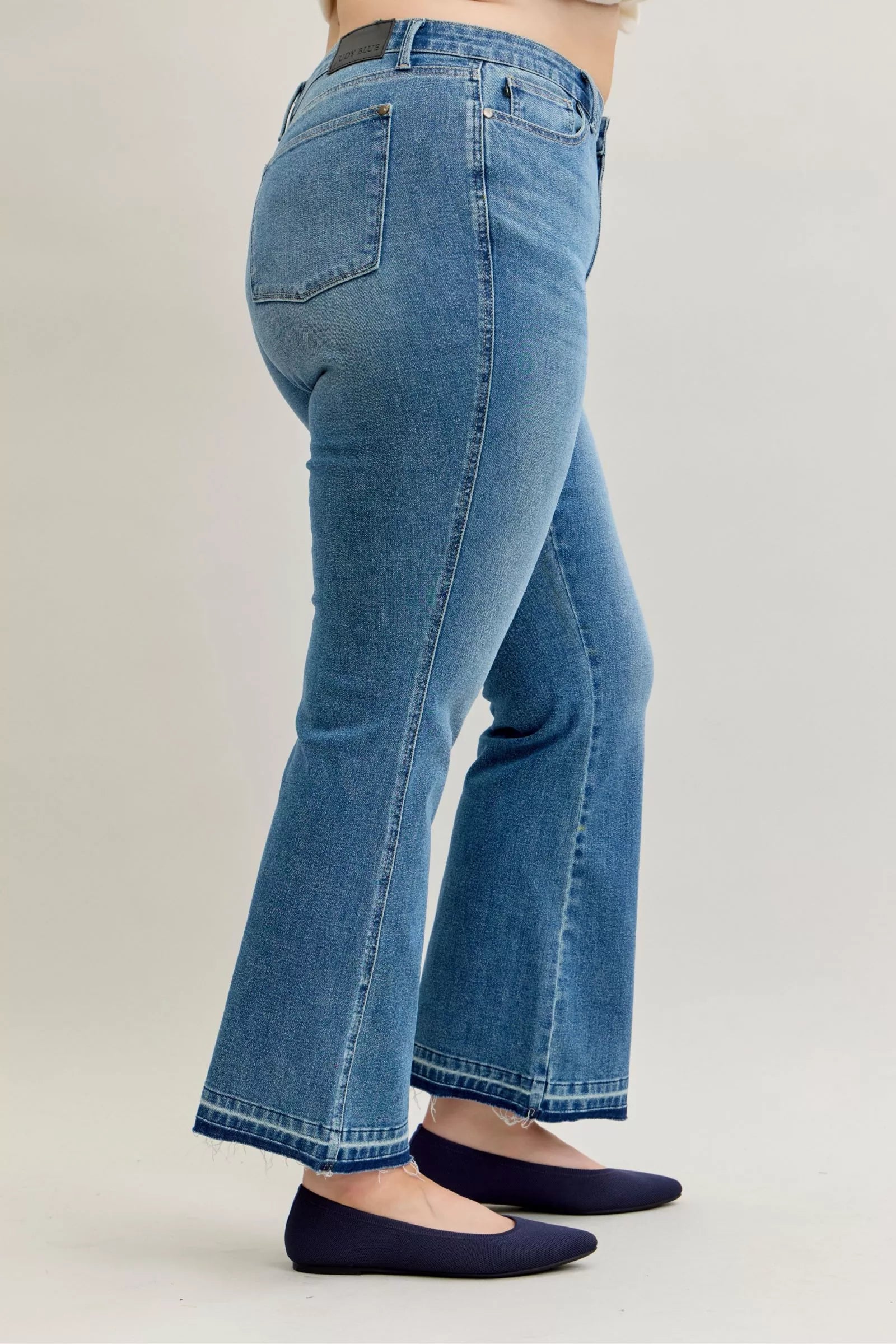 Judy Blue Full Size Mid Rise Slim Bootcut Tummy Control Release Hem Jeans Plus Size | Jeans Daverri Fashions