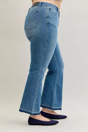 Judy Blue Full Size Mid Rise Slim Bootcut Tummy Control Release Hem Jeans Plus Size | Jeans Daverri Fashions