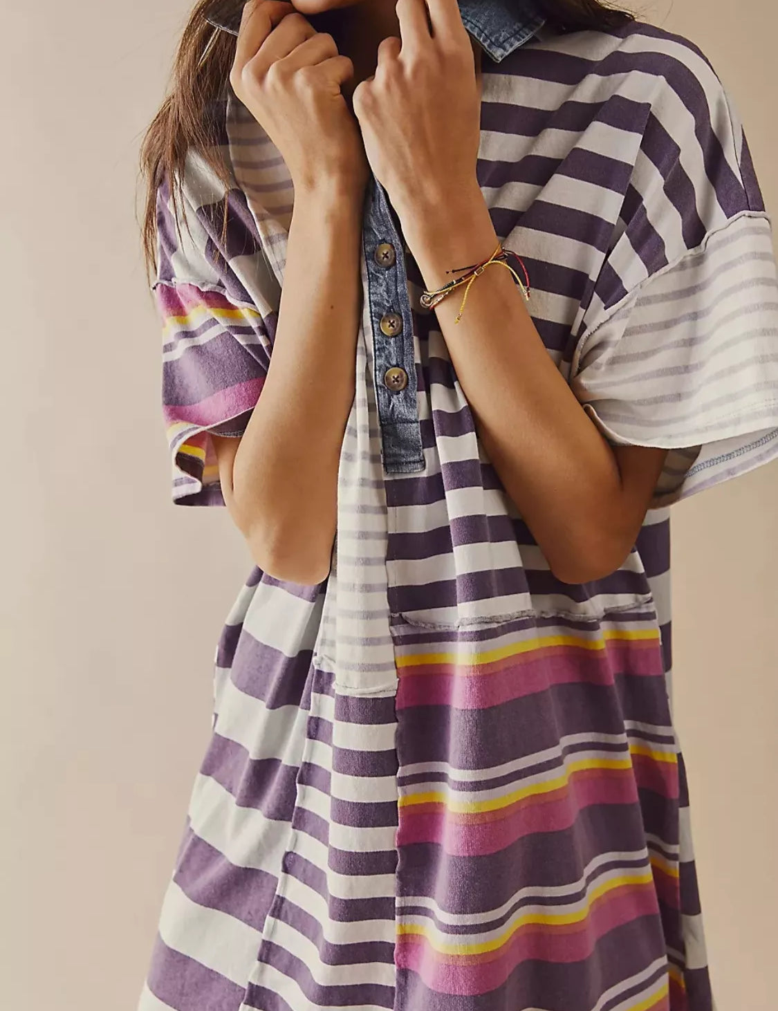 Striped Oversized Half Button Shirt Dress | Mini Dresses Daverri Fashions