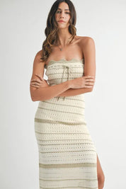 MABLE Contrast Striped Crochet Knit Midi Dress | Daverri Fashions