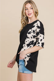 BOMBOM Rodeo Love Ribbed Animal Contrast Tee | Daverri Fashions