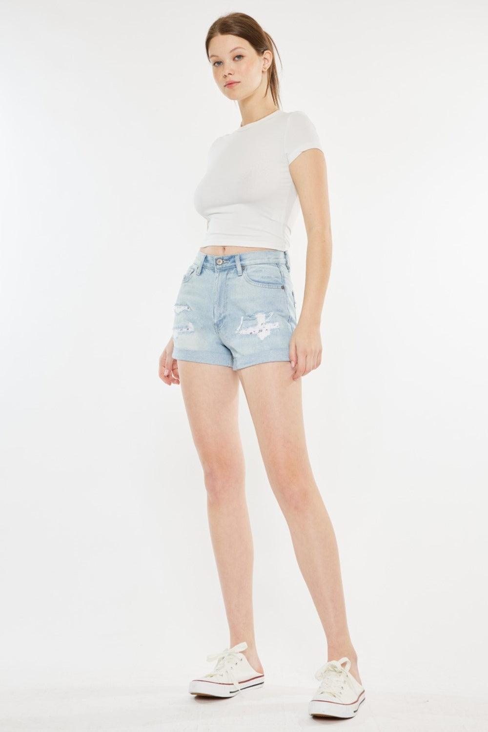 Kancan High Rise Repaired Mom Denim Shorts | Denim Shorts Daverri Fashions