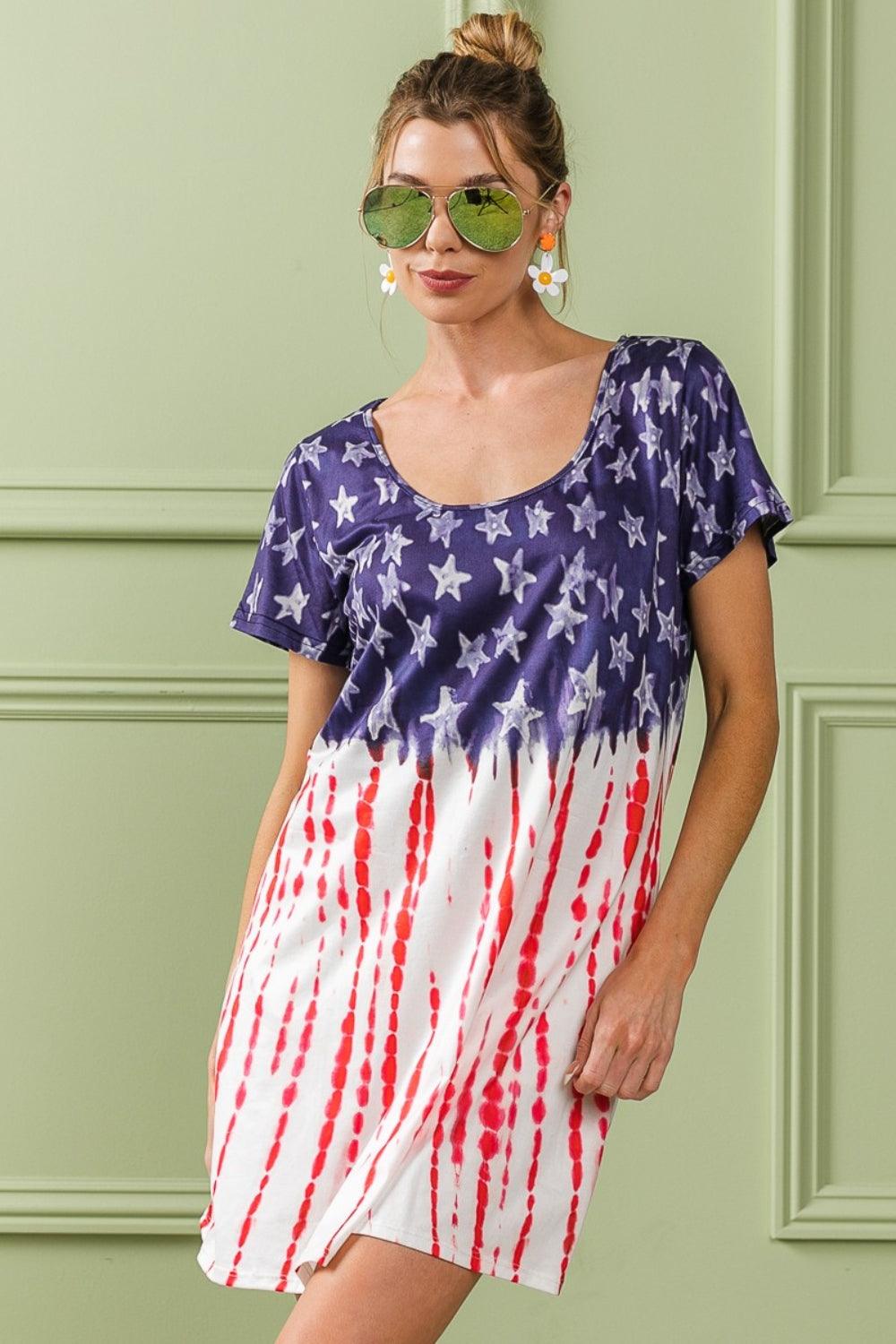 BiBi American Flag Theme Tee Dress | Daverri Fashions