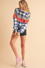 Aemi + Co Diamond Mock Neck Raglan Sleeve Sweater | Sweaters Daverri Fashions