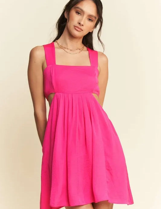Hot Pink L Davi & Dani Washed Satin Cutout Skirt Bandeau Mini Dress | Daverri Fashions