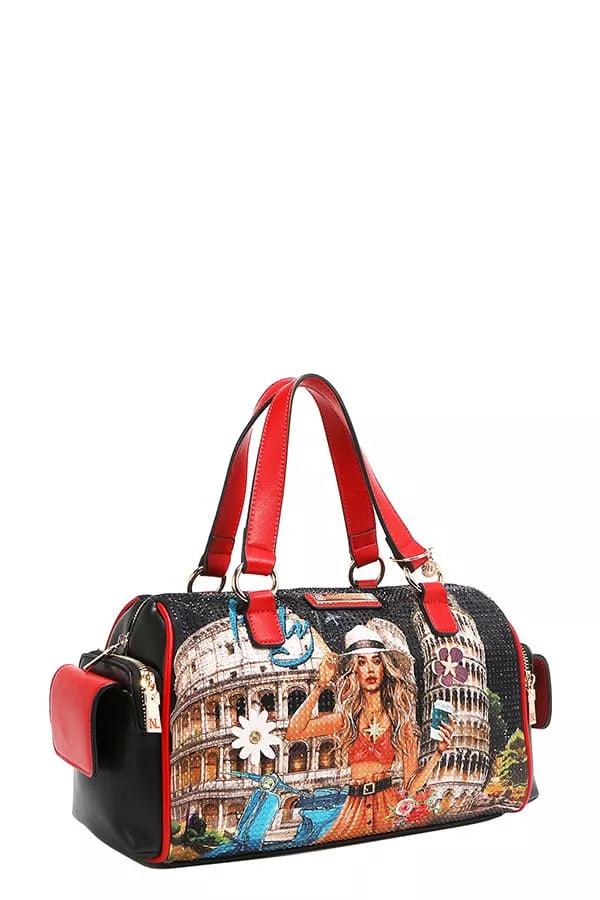 Martha Travels Italy Wide Handbag with Rhinestones | Handbags Daverri Fashions