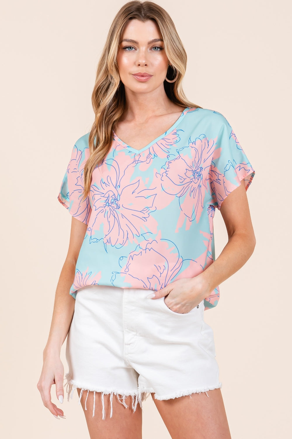 BOMBOM Floral Short Sleeve T-Shirt | Daverri Fashions