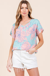 BOMBOM Floral Short Sleeve T-Shirt | Daverri Fashions