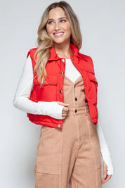 Snobbish Snap Down Quilted Crop Vest | Vest Jackets Daverri Fashions