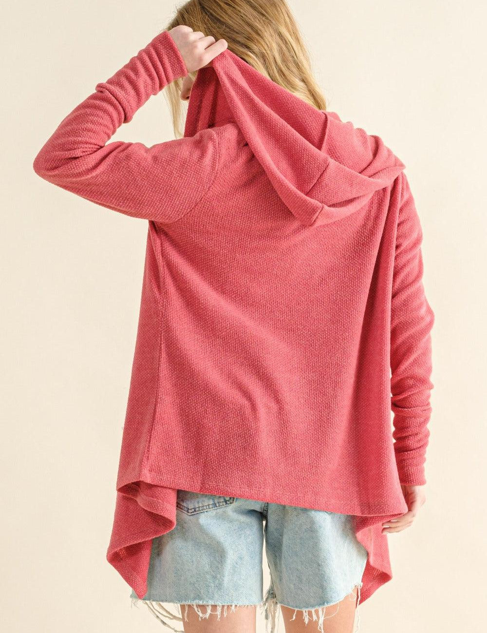 And The Why Full Size Thermal Hooded Open Front Cardigan with Pockets | Cardigans Daverri Fashions