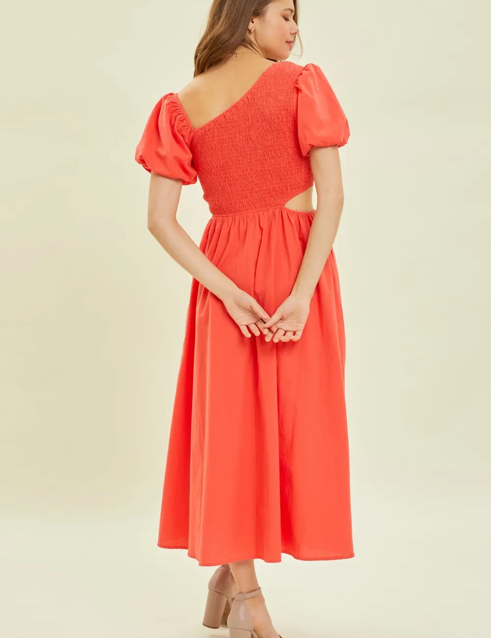 HEYSON Smocked Cutout Midi Dress | Midi Dresses Daverri Fashions