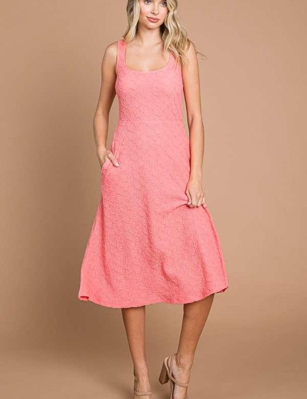 HAPPYPINK M Culture Code Texture Square Neck Tank Dress with Pockets | Tank Dresses Daverri Fashions
