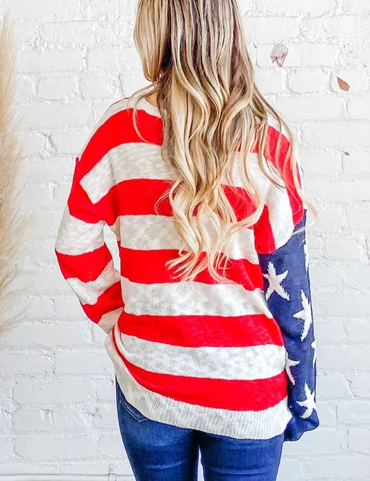 And The Why American Flag Long Sleeve Sweater | Sweaters Daverri Fashions