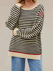 Slit Striped Oversized Sweater | Sweaters Daverri Fashions