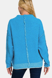 Exposed Seam Mock Neck Long Sleeve Sweater | Sweaters Daverri Fashions