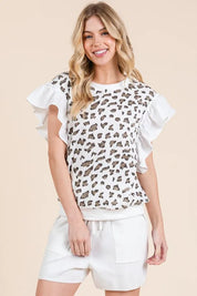 Lime 'N' Chili Ribbed Leopard Print Ruffle Detail Sleeveless Top | Tops Daverri Fashions