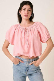 Blush Pink Mittoshop Linen Two-Way Short Sleeve Crop Blouse | Blouses Daverri Fashions