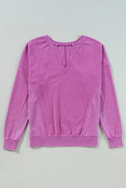 Notched Drop Shoulder Long Sleeve Sweatshirt | Sweatshirts Daverri Fashions