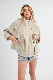 Sand Aemi + Co Turtleneck Sherpa Jacket with Pockets | Jackets Daverri Fashions
