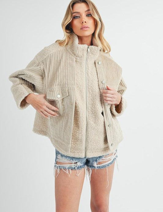 Sand Aemi + Co Turtleneck Sherpa Jacket with Pockets | Jackets Daverri Fashions