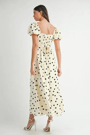 MABLE Polka Dot Puff Sleeve Midi Dress | Daverri Fashions