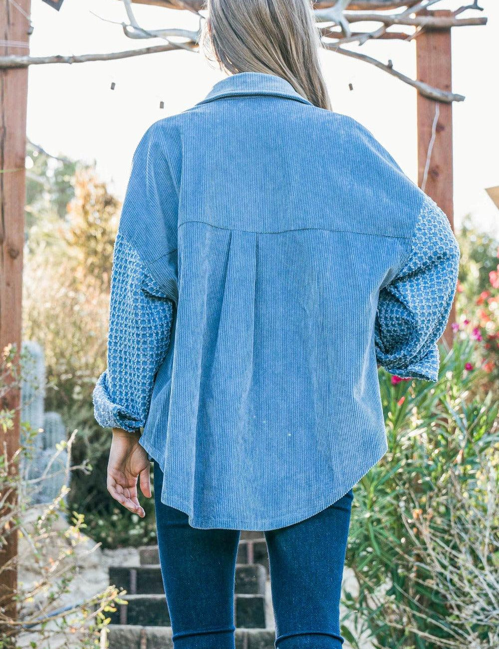 And The Why Button Down Corduroy Contrast Texture Long Sleeve Shacket | Shackets Daverri Fashions