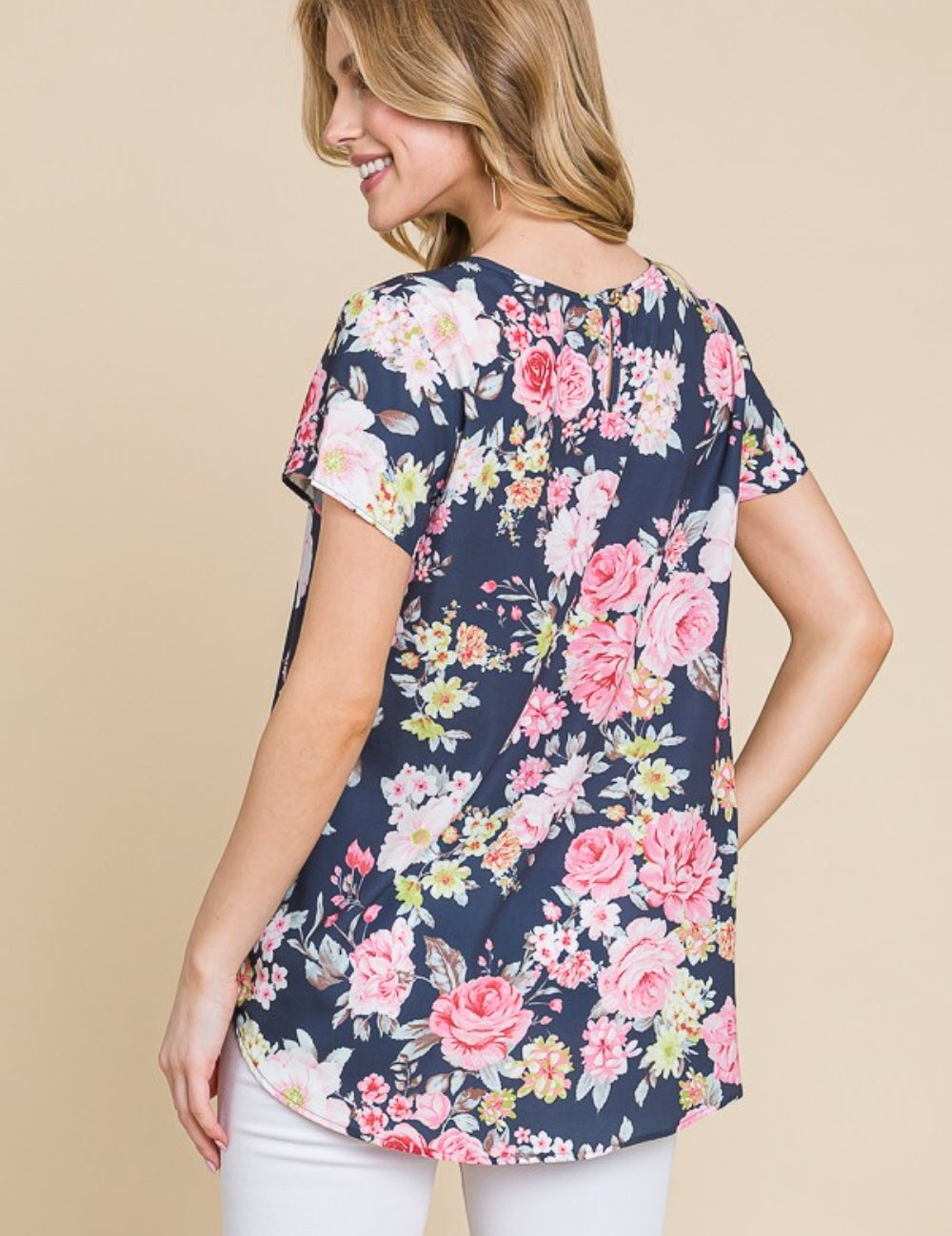 BOMBOM Floral Round Neck Short Sleeve T-Shirt | Daverri Fashions