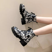 Graffiti Print Combat Boots with Colorful Street Art Design | Boots Daverri Fashions