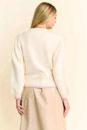 Davi & Dani Flower Patch Fuzzy Mock Neck Sweater | Sweaters Daverri Fashions