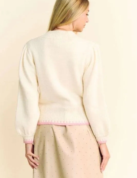 Davi & Dani Flower Patch Fuzzy Mock Neck Sweater | Sweaters Daverri Fashions