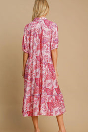 Umgee Full Size Ruffled Hem Floral Paisley Print Half Sleeve Midi Dress Plus Size | Daverri Fashions