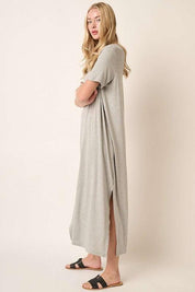 Mittoshop Side Slit Round Neck Short Sleeve Dress | Midi Dresses Daverri Fashions